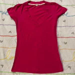 Hot Pink V Neck Fitted Top Tee Shirt Womans sz Medium M